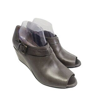 Anyi Lu Melanie Leather Wedge Peep Toe Shoes Women's Size 39 US 9